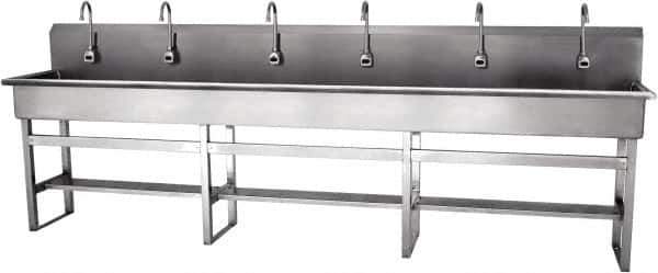 SANI-LAV - 117" Long x 16-1/2" Wide Inside, 1 Compartment, Grade 304 Stainless Steel Hands Free Hand Sink - 16 Gauge, 120" Long x 20" Wide x 45" High Outside, 8" Deep - Apex Tool & Supply