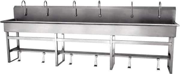 SANI-LAV - 117" Long x 16-1/2" Wide Inside, 1 Compartment, Grade 304 Stainless Steel Hands Free Hand Sink - 16 Gauge, 120" Long x 20" Wide x 45" High Outside, 8" Deep - Apex Tool & Supply