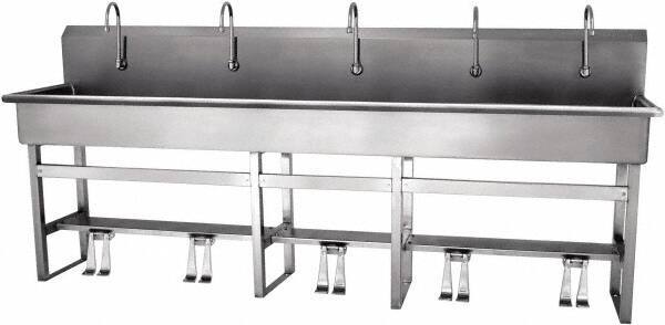 SANI-LAV - 97" Long x 16-1/2" Wide Inside, 1 Compartment, Grade 304 Stainless Steel Hands Free Hand Sink - 16 Gauge, 100" Long x 20" Wide x 45" High Outside, 8" Deep - Apex Tool & Supply