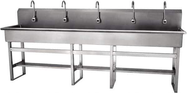 SANI-LAV - 97" Long x 16-1/2" Wide Inside, 1 Compartment, Grade 304 Stainless Steel Hands Free Hand Sink - 16 Gauge, 100" Long x 20" Wide x 45" High Outside, 8" Deep - Apex Tool & Supply