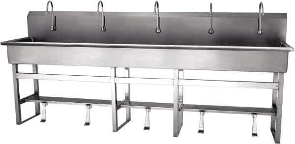SANI-LAV - 97" Long x 16-1/2" Wide Inside, 1 Compartment, Grade 304 Stainless Steel Hands Free Hand Sink - 16 Gauge, 100" Long x 20" Wide x 45" High Outside, 8" Deep - Apex Tool & Supply
