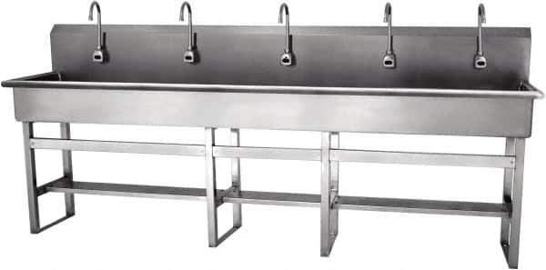 SANI-LAV - 97" Long x 16-1/2" Wide Inside, 1 Compartment, Grade 304 Stainless Steel Hands Free Hand Sink - 16 Gauge, 100" Long x 20" Wide x 45" High Outside, 8" Deep - Apex Tool & Supply