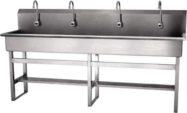 SANI-LAV - 77" Long x 16-1/2" Wide Inside, 1 Compartment, Grade 304 Stainless Steel Hands Free Hand Sink - 16 Gauge, 80" Long x 20" Wide x 45" High Outside, 8" Deep - Apex Tool & Supply
