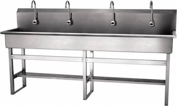 SANI-LAV - 77" Long x 16-1/2" Wide Inside, 1 Compartment, Grade 304 Stainless Steel Hands Free Hand Sink - 16 Gauge, 80" Long x 20" Wide x 45" High Outside, 8" Deep - Apex Tool & Supply