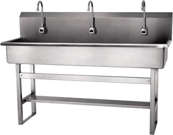 SANI-LAV - 57" Long x 16-1/2" Wide Inside, 1 Compartment, Grade 304 Stainless Steel Hands Free Hand Sink - 16 Gauge, 60" Long x 20" Wide x 45" High Outside, 8" Deep - Apex Tool & Supply