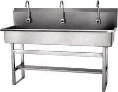 SANI-LAV - 57" Long x 16-1/2" Wide Inside, 1 Compartment, Grade 304 Stainless Steel Hands Free Hand Sink - 16 Gauge, 60" Long x 20" Wide x 45" High Outside, 8" Deep - Apex Tool & Supply
