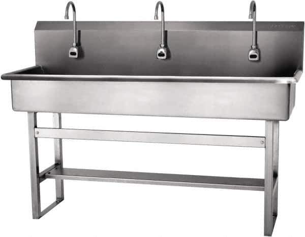 SANI-LAV - 57" Long x 16-1/2" Wide Inside, 1 Compartment, Grade 304 Stainless Steel Hands Free Hand Sink - 16 Gauge, 60" Long x 20" Wide x 45" High Outside, 8" Deep - Apex Tool & Supply