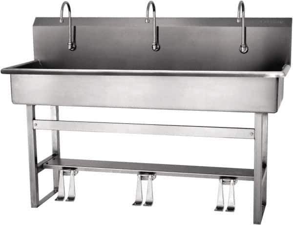 SANI-LAV - 57" Long x 16-1/2" Wide Inside, 1 Compartment, Grade 304 Stainless Steel Hands Free Hand Sink - 16 Gauge, 60" Long x 20" Wide x 45" High Outside, 8" Deep - Apex Tool & Supply