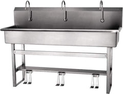 SANI-LAV - 57" Long x 16-1/2" Wide Inside, 1 Compartment, Grade 304 Stainless Steel Hands Free Hand Sink - 16 Gauge, 60" Long x 20" Wide x 45" High Outside, 8" Deep - Apex Tool & Supply