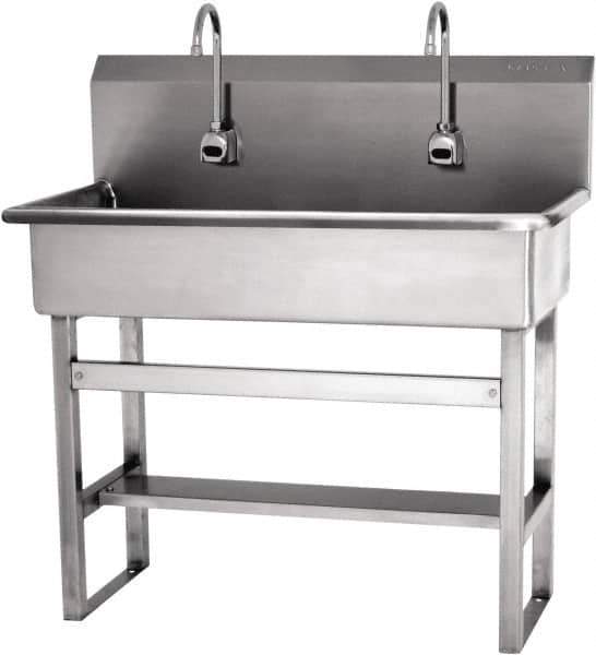SANI-LAV - 57" Long x 16-1/2" Wide Inside, 1 Compartment, Grade 304 Stainless Steel Hands Free Hand Sink - 16 Gauge, 40" Long x 20" Wide x 45" High Outside, 8" Deep - Apex Tool & Supply