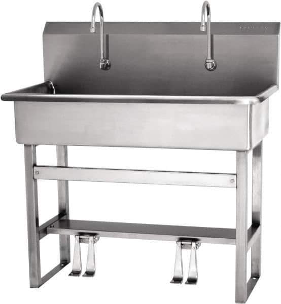SANI-LAV - 37" Long x 16-1/2" Wide Inside, 1 Compartment, Grade 304 Stainless Steel Hands Free Hand Sink - 16 Gauge, 40" Long x 20" Wide x 45" High Outside, 8" Deep - Apex Tool & Supply