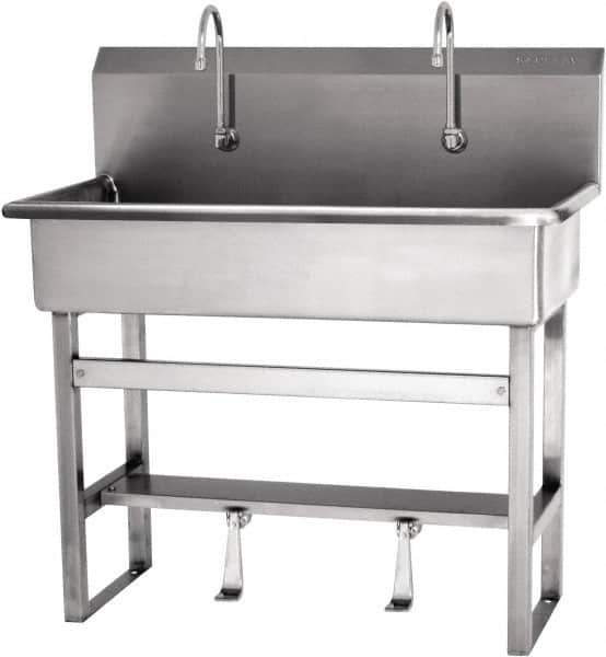 SANI-LAV - 37" Long x 16-1/2" Wide Inside, 1 Compartment, Grade 304 Stainless Steel Hands Free Hand Sink - 16 Gauge, 40" Long x 20" Wide x 45" High Outside, 8" Deep - Apex Tool & Supply