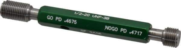 GF Gage - 1/2-20, Class 3B, Double End Plug Thread Go/No Go Gage - Hardened Tool Steel, Size 2 Handle Included - Apex Tool & Supply