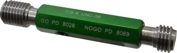 GF Gage - 7/8-9, Class 3B, Double End Plug Thread Go/No Go Gage - Hardened Tool Steel, Size 4 Handle Included - Apex Tool & Supply