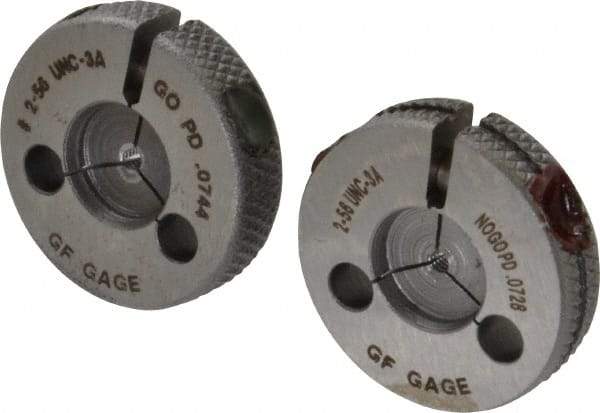 GF Gage - 2-56 Go/No Go Double Ring Thread Gage - Class 3A - Apex Tool & Supply