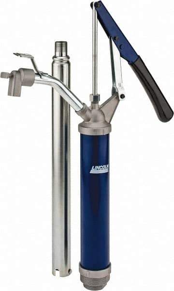 Lincoln - 4.5 Strokes per Gal, 3/4" Outlet, 2 GPM, Brass Hand Operated Barrel Lift Pump - 14 oz per Stroke, 17" OAL, For 15 to 55 Gal Drums, For Paint Thinners & Petrolem Based Media - Apex Tool & Supply