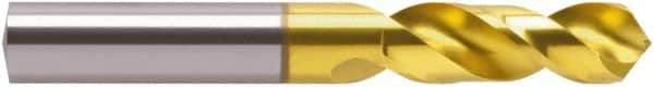 Guhring - 3/32" 118° Spiral Flute Cobalt Screw Machine Drill Bit - TiN Finish, Right Hand Cut, 14mm Flute Length, 43mm OAL, Four Facet, Split Point, Straight Shank - Apex Tool & Supply
