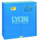 Acid Storage Cabinet - #5541 - 43 x 18 x 44" - 30 Gallon - w/one shelf, two poly trays, bi-fold self-closing door - Blue Only - Apex Tool & Supply