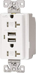 Cooper Wiring Devices - 2 USB Port, 2 Receptacle, 125 VAC, 5 VDC USB Receptacle - 5-15R NEMA Configuration, 20 Amp, White, 2.1 Amp Charging Power, Automatic Grounding, Screw Mount - Apex Tool & Supply