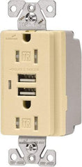 Cooper Wiring Devices - 2 USB Port, 2 Receptacle, 125 VAC, 5 VDC USB Receptacle - 5-15R NEMA Configuration, 15 Amp, Ivory, 2.1 Amp Charging Power, Automatic Grounding, Screw Mount - Apex Tool & Supply