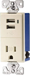Cooper Wiring Devices - 2 USB Port, 1 Receptacle, 125 VAC, 5 VDC USB Receptacle - 5-15R NEMA Configuration, 15 Amp, Light Almond, Screw Mount - Apex Tool & Supply