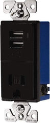 Cooper Wiring Devices - 2 USB Port, 1 Receptacle, 125 VAC, 5 VDC USB Receptacle - 5-15R NEMA Configuration, 15 Amp, Black, Screw Mount - Apex Tool & Supply