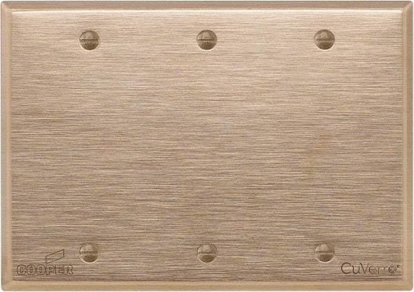 Cooper Wiring Devices - 3 Gang, 4-1/2 Inch Long, Standard Blank Wall Plate - Blank, Rose, Antimicrobial Copper - Apex Tool & Supply