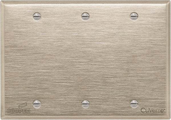Cooper Wiring Devices - 3 Gang, 4-1/2 Inch Long, Standard Blank Wall Plate - Blank, White Bronze, Antimicrobial Copper - Apex Tool & Supply