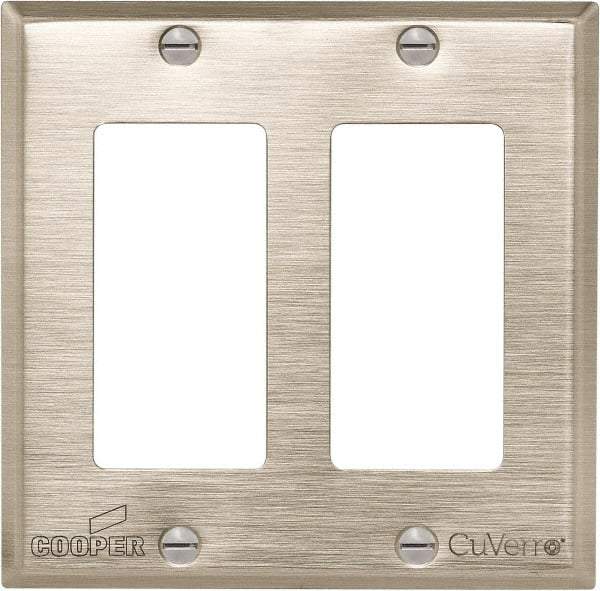 Cooper Wiring Devices - 2 Gang, 4-1/2 Inch Long, Standard Switch Plate - Decorator Switch, White Bronze, Antimicrobial Copper - Apex Tool & Supply