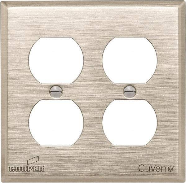 Cooper Wiring Devices - 2 Gang, 4-1/2 Inch Long, Standard Outlet Wall Plate - Duplex Outlet, White Bronze, Antimicrobial Copper - Apex Tool & Supply