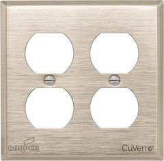 Cooper Wiring Devices - 2 Gang, 4-1/2 Inch Long, Standard Outlet Wall Plate - Duplex Outlet, White Bronze, Antimicrobial Copper - Apex Tool & Supply
