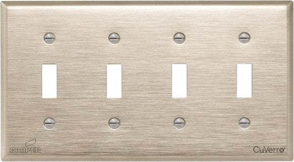 Cooper Wiring Devices - 4 Gang, 4-1/2 Inch Long, Standard Switch Plate - Toggle Switch, White Bronze, Antimicrobial Copper - Apex Tool & Supply