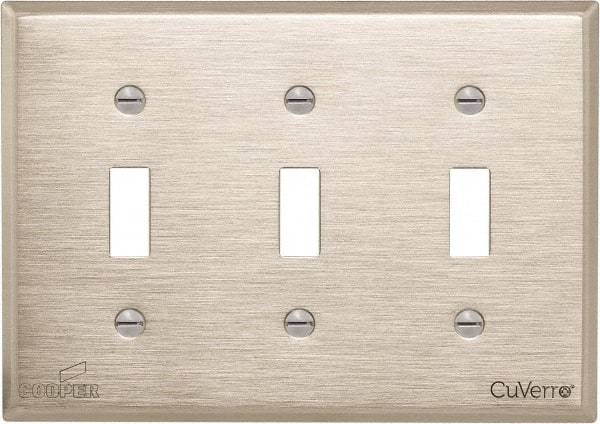 Cooper Wiring Devices - 3 Gang, 4-1/2 Inch Long, Standard Switch Plate - Toggle Switch, White Bronze, Antimicrobial Copper - Apex Tool & Supply