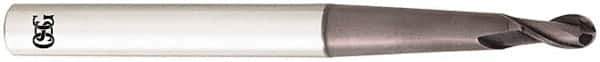 OSG - 10mm Diam, 18mm LOC, 2 Flute Solid Carbide Ball End Mill - TiAlN Finish, Single End, 110mm OAL, 12mm Shank Diam, Spiral Flute - Apex Tool & Supply