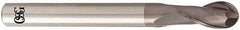 OSG - 12mm Diam, 22mm LOC, 2 Flute Solid Carbide Ball End Mill - TiAlN Finish, Single End, 110mm OAL, 12mm Shank Diam, Spiral Flute - Apex Tool & Supply