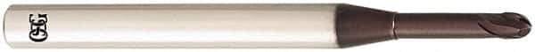 OSG - 1/8" Diam, 1/8" LOC, 2 Flute Solid Carbide Ball End Mill - TiAlN Finish, Single End, 3" OAL, 1/4" Shank Diam, Spiral Flute - Apex Tool & Supply