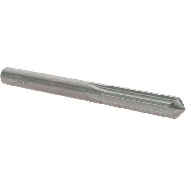 OSG - 7.8mm Solid Carbide Chucking Reamer - Straight Flute, 7.14mm Straight Shank, 29mm Flute Length, 83mm OAL - Apex Tool & Supply