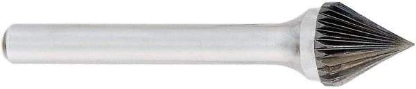 OSG - 5/8" Cut Diam, 1/4" Shank Diam, Cone Head Fluted Cut Burr - Carbide, Point End, 2" OAL - Apex Tool & Supply