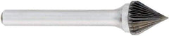 OSG - 5/8" Cut Diam, 1/4" Shank Diam, Cone Head Fluted Cut Burr - Carbide, Point End, 2" OAL - Apex Tool & Supply