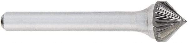 OSG - 5/8" Cut Diam, 1/4" Shank Diam, Cone Head Fluted Cut Burr - Carbide, Point End, 2" OAL - Apex Tool & Supply