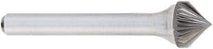 OSG - 5/8" Cut Diam, 1/4" Shank Diam, Cone Head Fluted Cut Burr - Carbide, Point End, 2" OAL - Apex Tool & Supply