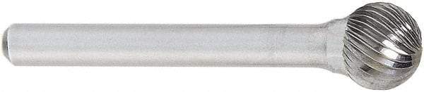 OSG - 5/8" Cut Diam, 1/4" Shank Diam, Ball Head Fluted Cut Burr - Carbide, 5/8" LOC, 2" OAL - Apex Tool & Supply