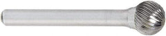 OSG - 5/8" Cut Diam, 1/4" Shank Diam, Ball Head Fluted Cut Burr - Carbide, 5/8" LOC, 2" OAL - Apex Tool & Supply