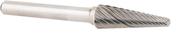 OSG - 3/8" Cut Diam, 1/4" Shank Diam, Cone Head Fluted Cut Burr - Carbide, Radius End, 1-1/16" LOC, 2" OAL - Apex Tool & Supply