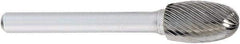 OSG - 1/4" Cut Diam, 1/4" Shank Diam, Oval Head Fluted Cut Burr - Carbide, Radius End, 3/8" LOC, 2" OAL - Apex Tool & Supply