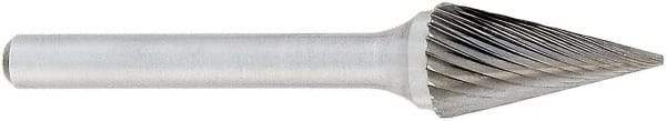 OSG - 5/8" Cut Diam, 1/4" Shank Diam, Cone Head Fluted Cut Burr - Carbide, Point End, 1" LOC, 2" OAL - Apex Tool & Supply