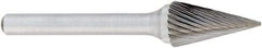 OSG - 5/8" Cut Diam, 1/4" Shank Diam, Cone Head Fluted Cut Burr - Carbide, Point End, 1" LOC, 2" OAL - Apex Tool & Supply