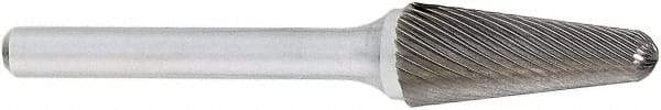 OSG - 5/8" Cut Diam, 1/4" Shank Diam, Cone Head Fluted Cut Burr - Carbide, Radius End, 1-5/16" LOC, 2" OAL - Apex Tool & Supply