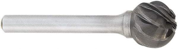 OSG - 5/8" Cut Diam, 1/4" Shank Diam, Ball Head Fluted Cut Burr - Carbide, 5/8" LOC, 2" OAL - Apex Tool & Supply