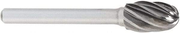 OSG - 3/4" Cut Diam, 1/4" Shank Diam, Oval Head Fluted Cut Burr - Carbide, Radius End, 1" LOC, 2" OAL - Apex Tool & Supply